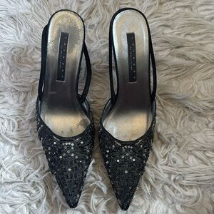 Beaded/Sequence black satin dress pumps